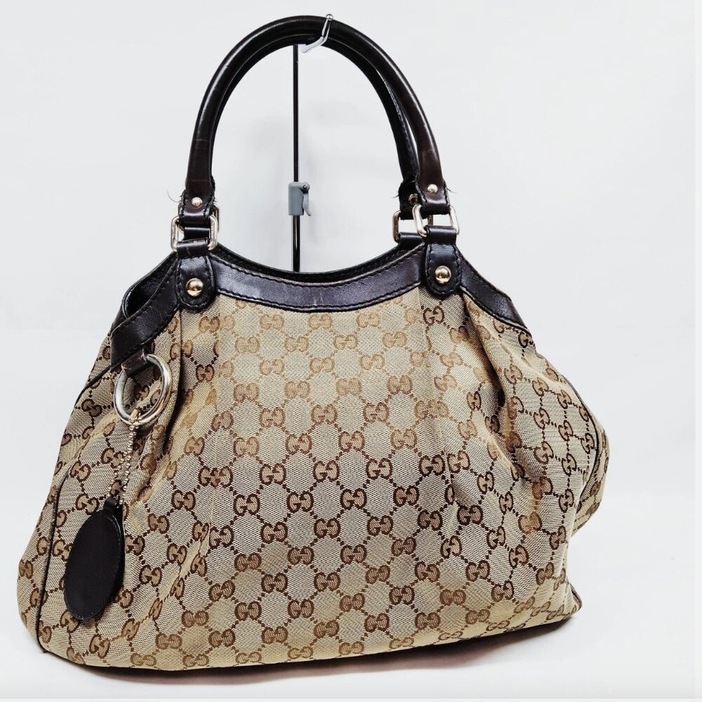 Auth GUCCI Sukey Tote Bag Hand Bag Brown Beige GG Canvas Leather - Picture 2 of 16